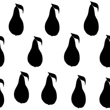 Seamless pattern with hand drawn black pear,silhouette of summer pear fruit Stock Illustration