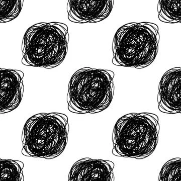 Seamless pattern of hand drawn black line shapes in the form of a circle Stock Illustration