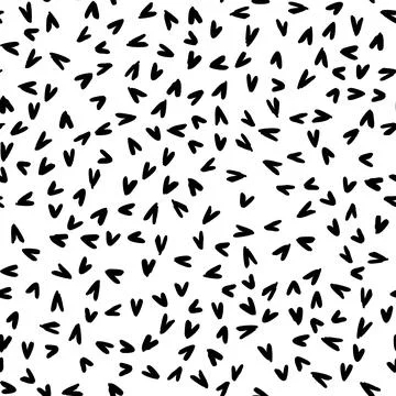 Seamless pattern with hand-drawn black little doodle hearts on white background Stock Illustration