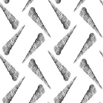 Seamless pattern hand drawn black seashells vector illustration Stock Illustration