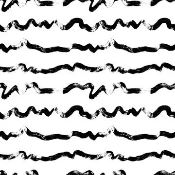 Seamless pattern with hand drawn black waves. Stock Illustration