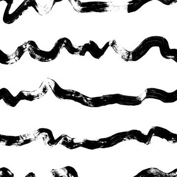 Seamless pattern with hand drawn black waves. Stock Illustration