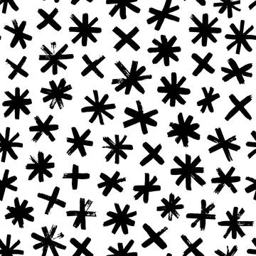 Seamless pattern with hand drawn black snowflakes. Stock Illustration