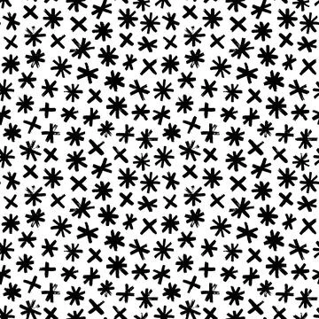 Seamless pattern with hand drawn black snowflakes. Stock Illustration