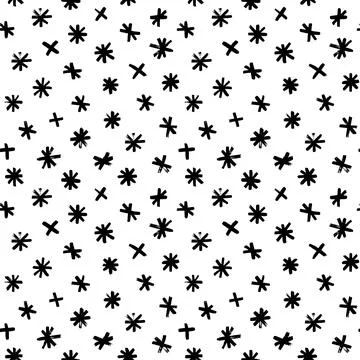 Seamless pattern with hand drawn black snowflakes. Stock Illustration