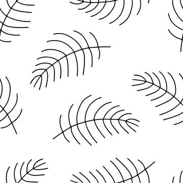 Seamless Pattern with Hand Drawn Black and White Leaves. Stock Illustration
