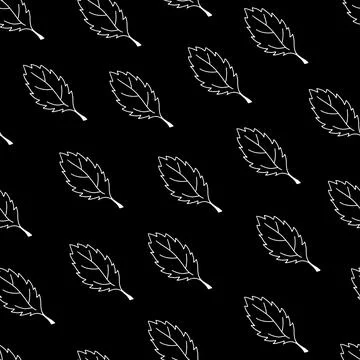 Seamless Pattern with Hand Drawn Black and White Leaves. Stock Illustration