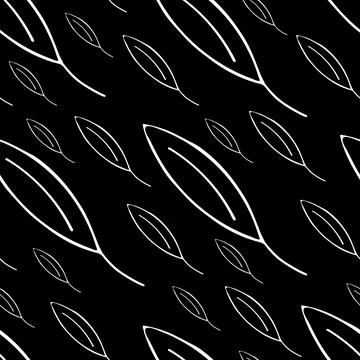 Seamless Pattern with Hand Drawn Black and White Leaves. Stock Illustration