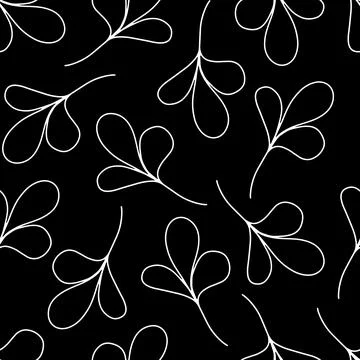 Seamless Pattern with Hand Drawn Black and White Leaves. Illustration