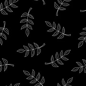 Seamless Pattern with Hand Drawn Black and White Leaves. Stock Illustration