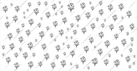 Seamless pattern with hand drawn black floral elements on white background イラスト素材