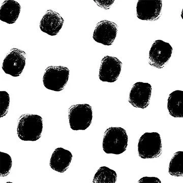 Seamless pattern with hand drawn black chalk polka dots on clean white イラスト素材
