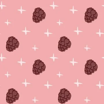 Seamless pattern with hand-drawn blackberries on pink background Stock Illustration