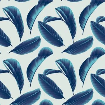 Seamless pattern, hand drawn blue guava leaf on grey background Stock Illustration