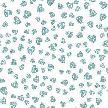 Seamless pattern with hand-drawn blue doodle hearts on white background Stock Illustration