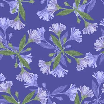 Seamless Pattern with Hand Drawn Blue Flowers. Stock Illustration