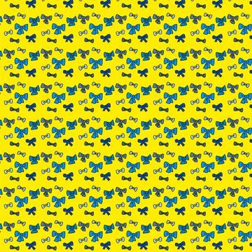 Seamless pattern with hand drawn blue bows on bright yellow background Stock Illustration