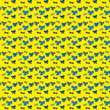 Seamless pattern with hand drawn blue bows on bright yellow background Stock Illustration