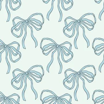 Seamless pattern with hand drawn blue bows on a soft pastel background Stock Illustration