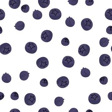 Seamless pattern with hand drawn blueberries, dark purple berries, simple flat Stock Illustration