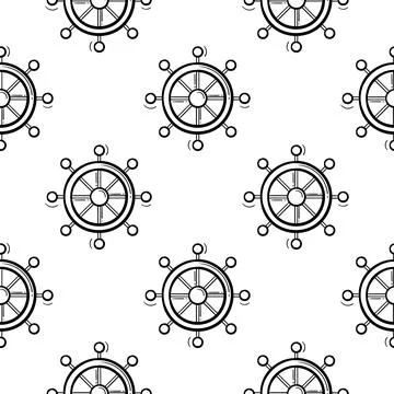 Seamless pattern hand drawn boat steering wheel Stock Illustration