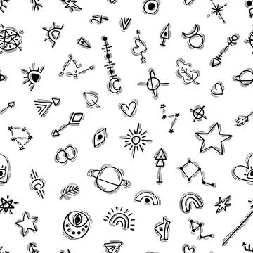 Seamless pattern with hand drawn boho elements. Tattoo. Ethnic style. Triba.. Stock Illustration