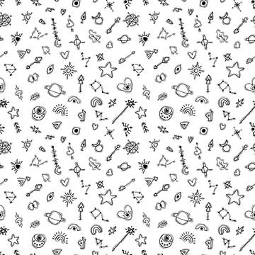 Seamless pattern with hand drawn boho elements. Ethnic style. Tribal backgr.. Illustrazione stock