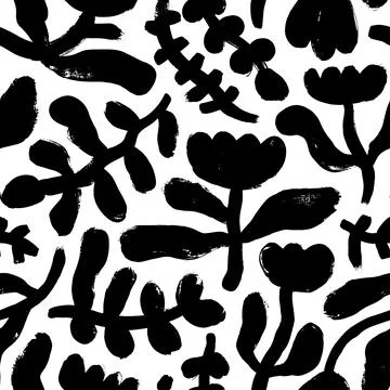Seamless pattern with hand drawn bold flowers. Stock Illustration