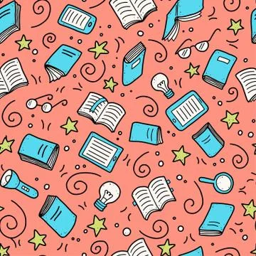 Seamless pattern of hand drawn book. Doodle style vector illustration. 스톡 일러스트