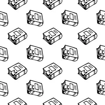 Seamless pattern Hand drawn book with a bookmark doodle. Sketch Back to schoo 스톡 일러스트