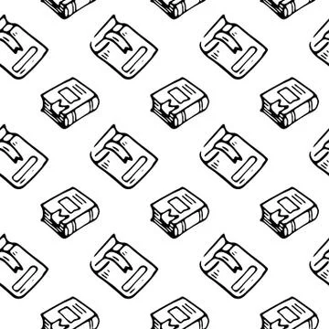 Seamless pattern Hand drawn book with a bookmark doodle. Sketch Back to schoo Illustrazione stock