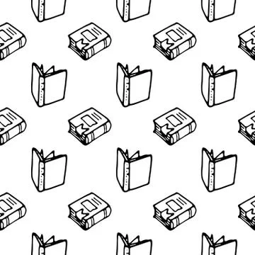 Seamless pattern Hand drawn book doodle. Sketch Back to school, icon. Decorat イラスト素材