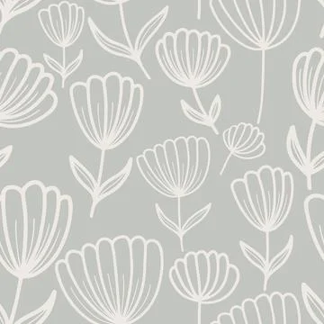 Seamless pattern with hand drawn botanical elements delicate pastel color Stock Illustration