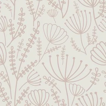 Seamless pattern with hand drawn botanical elements delicate pastel color Stock Illustration