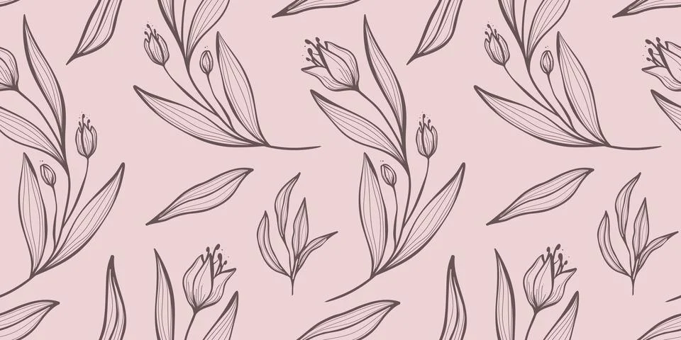 Seamless pattern with hand drawn botanical and floral elements Stockillustratie