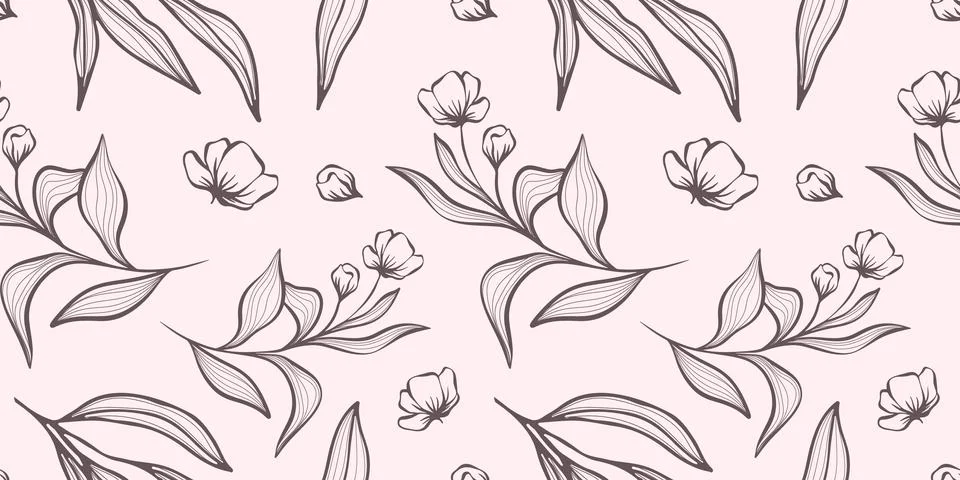 Seamless pattern with hand drawn botanical and floral elements Stock Illustration