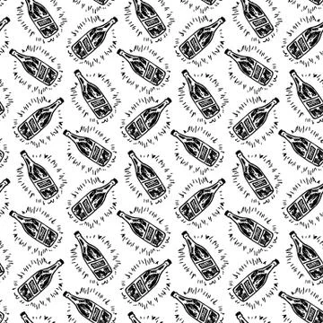 Seamless pattern hand drawn bottle of bear. Doodle black sketch. Sign symbol. イラスト素材