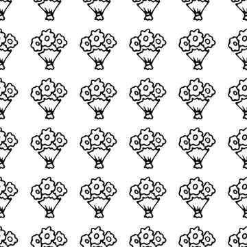 Seamless pattern Hand drawn bouquet of flowers doodle. Sketch Back to school, Illustrazione stock