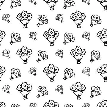 Seamless pattern Hand drawn bouquet of flowers doodle. Sketch Back to school, Stock Illustration