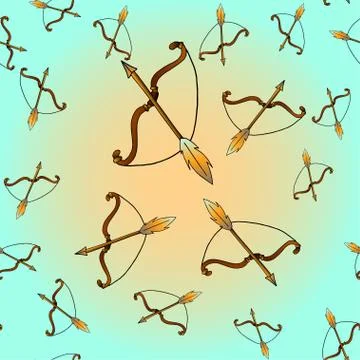 Seamless pattern with hand drawn bow and arrow vector illustration. Stock Illustration