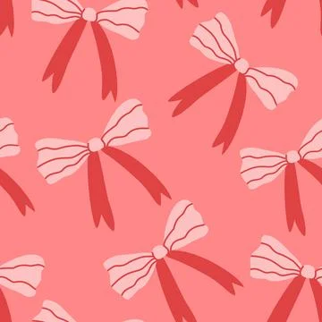 Seamless pattern with hand-drawn bows and ribbons in cute doodle style in d.. Stock Illustration