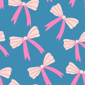Seamless pattern with hand-drawn bows and ribbons in cute doodle style in d.. Stock Illustration