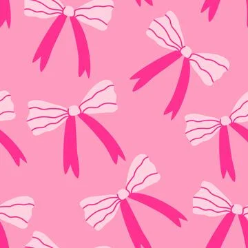 Seamless pattern with hand-drawn bows and ribbons in cute doodle style in d.. Stock Illustration