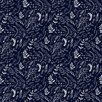 Seamless pattern. Hand drawn branches and leaves. Stock Illustration
