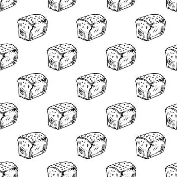 Seamless pattern hand drawn bread. Doodle black sketch. Sign symbol. Decorati Illustrazione stock