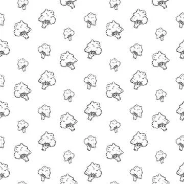 Seamless pattern hand drawn broccoli. Doodle black sketch. Sign symbol. Decor Illustrazione stock