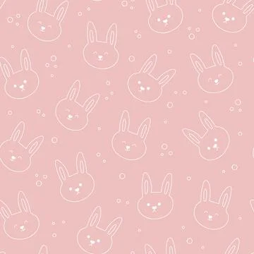 Seamless pattern of hand drawn bunny heads. Doodle rabbits ornament 스톡 일러스트