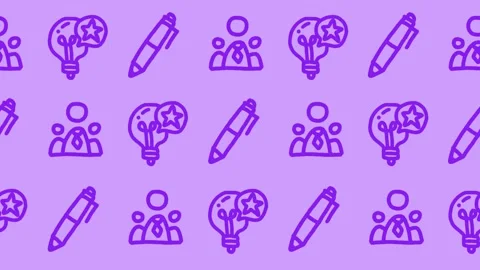 Seamless pattern of hand-drawn business leaders, idea light bulbs with stars Stock Footage 337118796