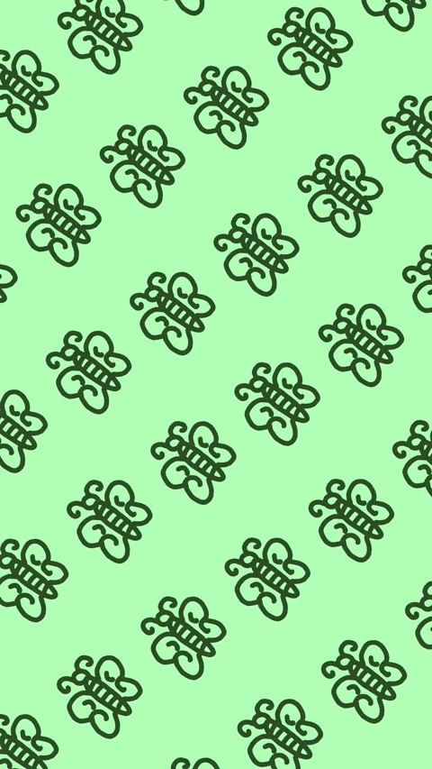Seamless pattern of hand-drawn butterflies on abstract vertical green background Stock Footage 339008268