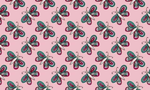 Seamless pattern with hand drawn butterflies Illustrazione stock